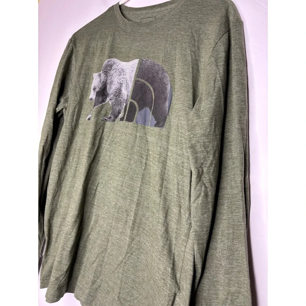 The North Face Mens Long Sleeve Bear Graphic Tee Olive Green‎ Heather Size M